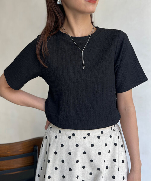 Chez toi(シェトワ)の「カットジャガードコンパクトTシャツ(Tシャツ/カットソー・レディース・ブラック/ブルー/オフホワイト・FREE)」の18枚目の写真
