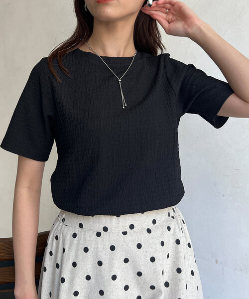 Chez toi(シェトワ)の「カットジャガードコンパクトTシャツ(Tシャツ/カットソー・レディース・ブラック/ブルー/オフホワイト・FREE)」の19枚目の写真
