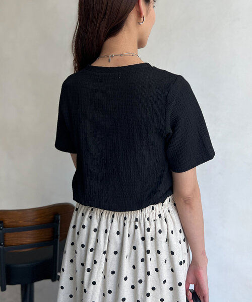 Chez toi(シェトワ)の「カットジャガードコンパクトTシャツ(Tシャツ/カットソー・レディース・ブラック/ブルー/オフホワイト・FREE)」の22枚目の写真
