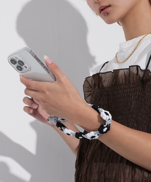 セール】もこもこフラワー スマホ ショートストラップ