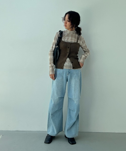 y/m（イム）の「シアーチェック柄メッシュハイネックトップス（Tシャツ/カットソー・レディース・チャコールグレー/ベージュ・FREE）」の6枚目の写真