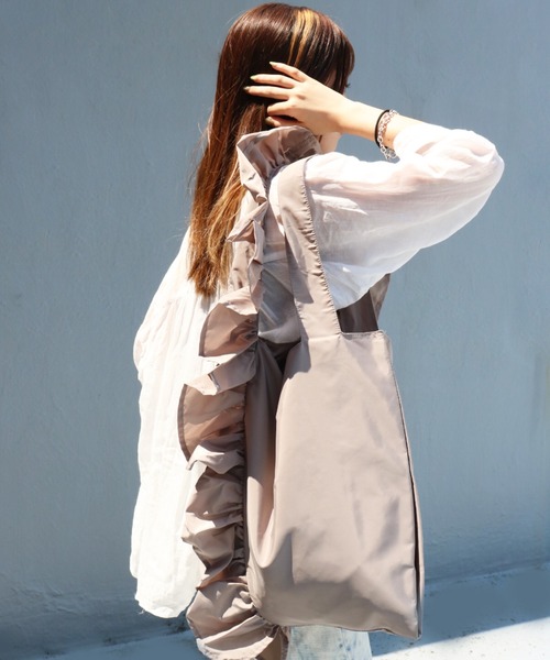 SPRUCE(スプルース)の「<SPRUCE/スプルス>パースフリルトート(トートバッグ・レディース・グレー/ラベンダー/ブラック/カーキ・ONE SIZE)」の6枚目の写真