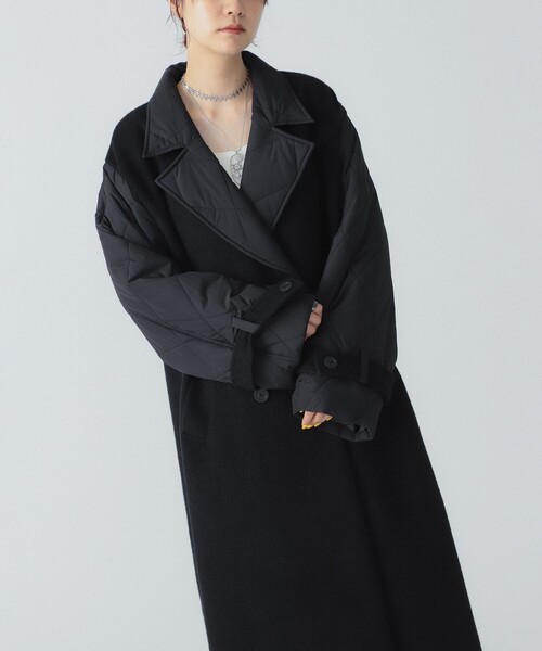 Ray BEAMS（レイビームス）の「RBS / キルティング キリカエ コート（チェスターコート・レディース・ブラック/グレー・ONE SIZE）」の9枚目の写真