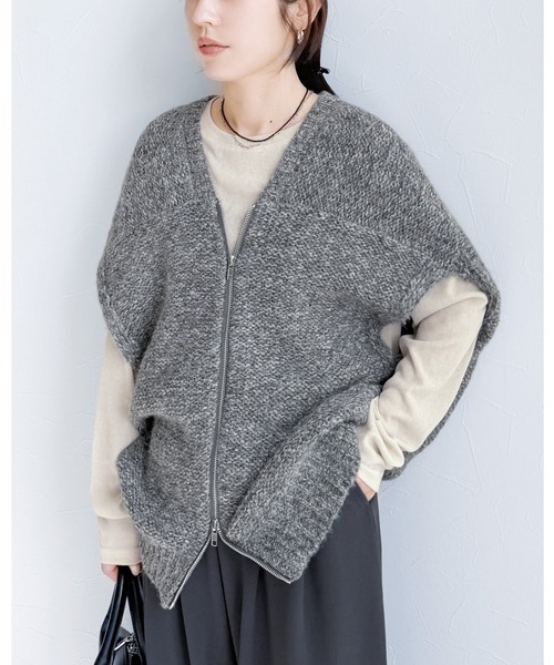 reca（レカ）の「ダブルジップニットベスト（ベスト・レディース・グレー系その他/ブラウン系その他/ブラック系その他/キナリ・M）」の3枚目の写真