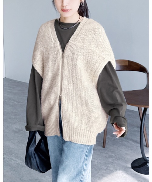 reca（レカ）の「ダブルジップニットベスト（ベスト・レディース・グレー系その他/ブラウン系その他/ブラック系その他/キナリ・M）」の22枚目の写真