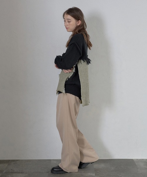 ニット セーター 「MINERTE」block fringe knit / ブロックフリンジニットプルオーバー レディース MINERTE ニット セーター 「MINERTE」block fringe knit