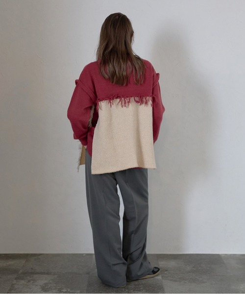 セール】【MINERTE】block fringe knit / ブロックフリンジ
