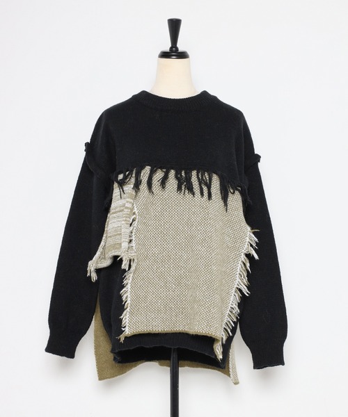 ニット セーター 「MINERTE」block fringe knit / ブロックフリンジニットプルオーバー レディース MINERTE ニット セーター 「MINERTE」block fringe knit