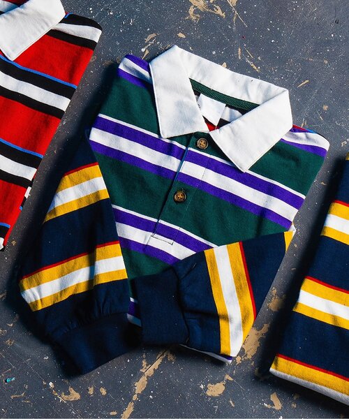 BREEZE（ブリーズ）の「【BREEZE NEW JACK】マルチボーダーポロシャツ（ポロシャツ・キッズ・レインボー/レッド/ネイビー・90/100/110/120/130/140/150/160）」の3枚目の写真