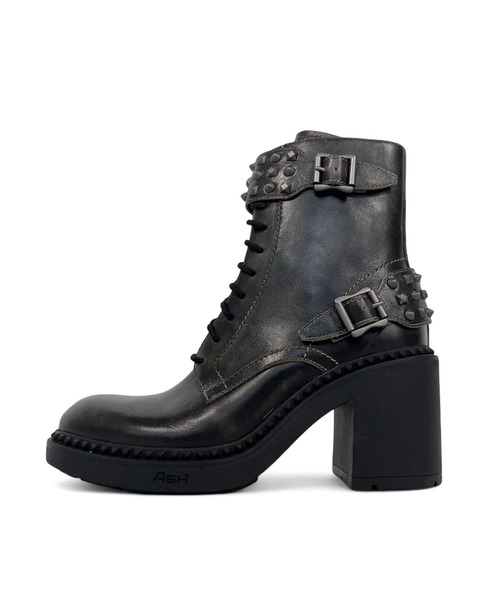 ASH(アッシュ)の「ASH/アッシュ【NINJA】スタッズベルト チャンキーヒールショートブーツ 7cm(ブーツ・レディース・ブラック系・35/36/37/38/39)」の2枚目の写真