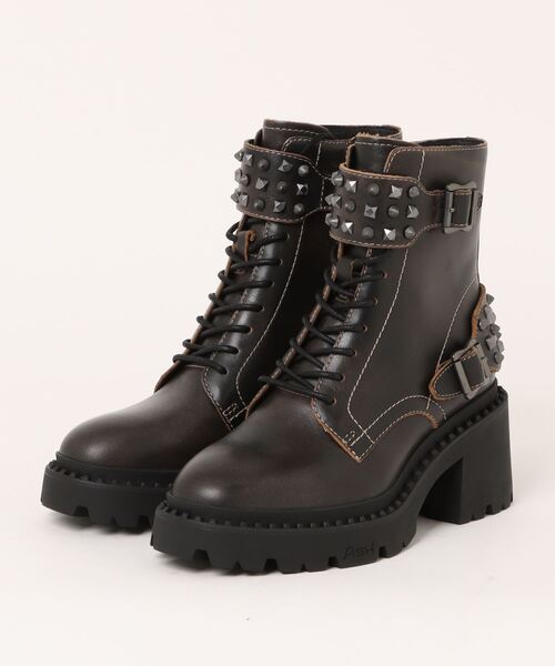 ASH(アッシュ)の「ASH/アッシュ【NINJA】スタッズベルト チャンキーヒールショートブーツ 7cm(ブーツ・レディース・ブラック系・35/36/37/38/39)」の5枚目の写真