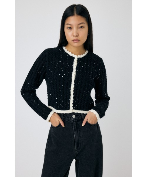 MOUSSY（マウジー）の「GLITTER KNIT カーディガン（カーディガン/ボレロ・レディース・ブラック/オフホワイト/ミント・FREE）」の4枚目の写真
