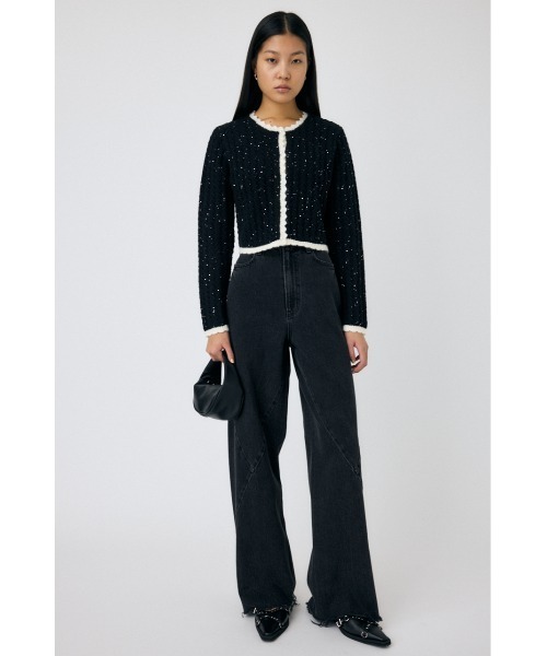 MOUSSY（マウジー）の「GLITTER KNIT カーディガン（カーディガン/ボレロ・レディース・ブラック/オフホワイト/ミント・FREE）」の5枚目の写真