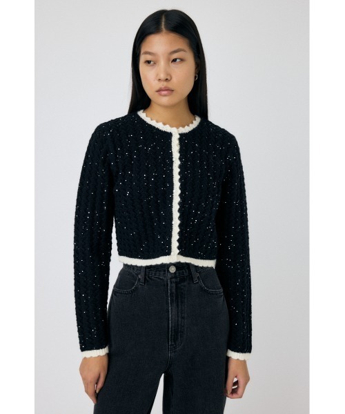 MOUSSY（マウジー）の「GLITTER KNIT カーディガン（カーディガン/ボレロ・レディース・ブラック/オフホワイト/ミント・FREE）」の8枚目の写真