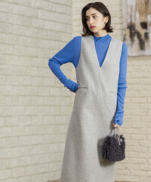 OPAQUE.CLIP(オペークドットクリップ)の「ウールライクメルトン ジャンパードレス【洗濯機洗い可】(ワンピース・レディース・グレー/チャコールグレー/ベージュ・36/38/40/42)」の2枚目の写真