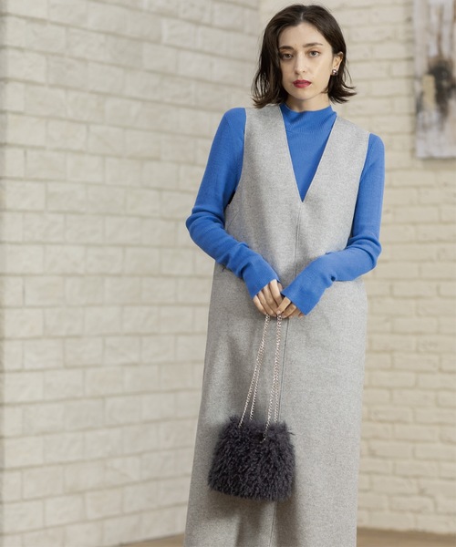 OPAQUE.CLIP(オペークドットクリップ)の「ウールライクメルトン ジャンパードレス【洗濯機洗い可】(ワンピース・レディース・グレー/チャコールグレー/ベージュ・36/38/40/42)」の5枚目の写真