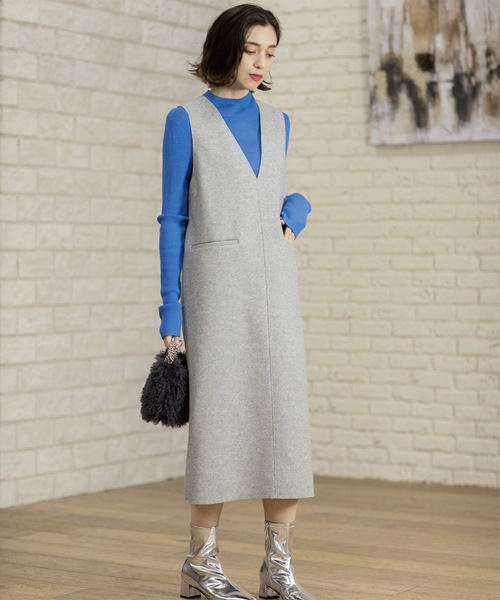 OPAQUE.CLIP(オペークドットクリップ)の「ウールライクメルトン ジャンパードレス【洗濯機洗い可】(ワンピース・レディース・グレー/チャコールグレー/ベージュ・36/38/40/42)」の6枚目の写真