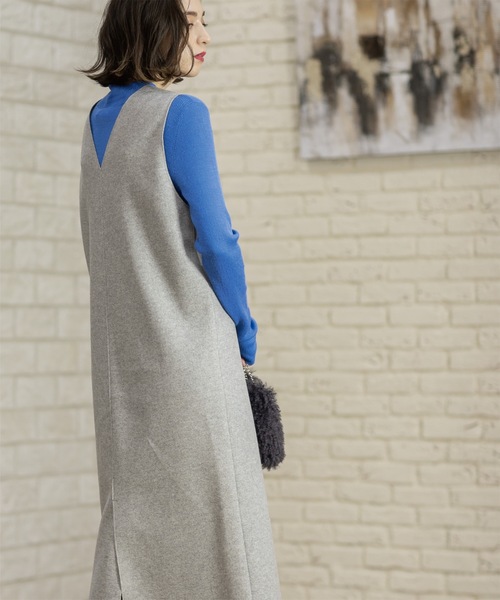 OPAQUE.CLIP(オペークドットクリップ)の「ウールライクメルトン ジャンパードレス【洗濯機洗い可】(ワンピース・レディース・グレー/チャコールグレー/ベージュ・36/38/40/42)」の7枚目の写真