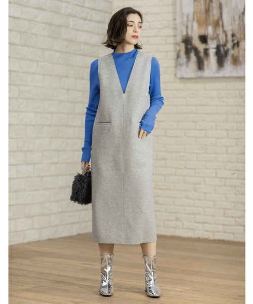 OPAQUE.CLIP(オペークドットクリップ)の「ウールライクメルトン ジャンパードレス【洗濯機洗い可】(ワンピース・レディース・グレー/チャコールグレー/ベージュ・36/38/40/42)」の8枚目の写真