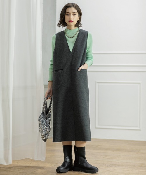 OPAQUE.CLIP(オペークドットクリップ)の「ウールライクメルトン ジャンパードレス【洗濯機洗い可】(ワンピース・レディース・グレー/チャコールグレー/ベージュ・36/38/40/42)」の11枚目の写真