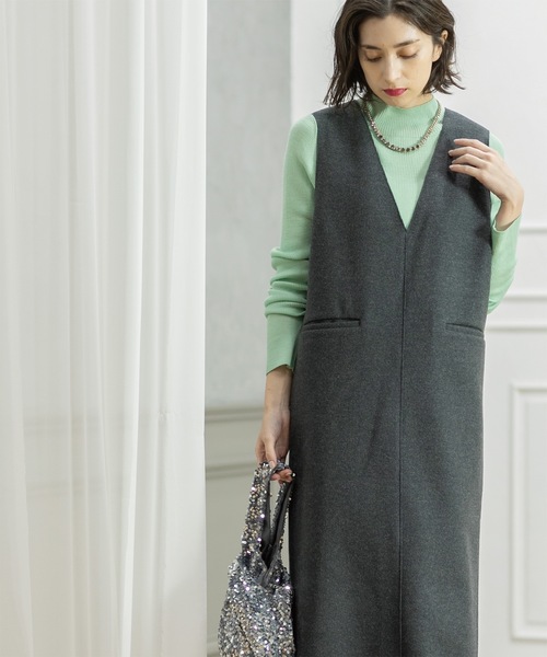 OPAQUE.CLIP(オペークドットクリップ)の「ウールライクメルトン ジャンパードレス【洗濯機洗い可】(ワンピース・レディース・グレー/チャコールグレー/ベージュ・36/38/40/42)」の12枚目の写真