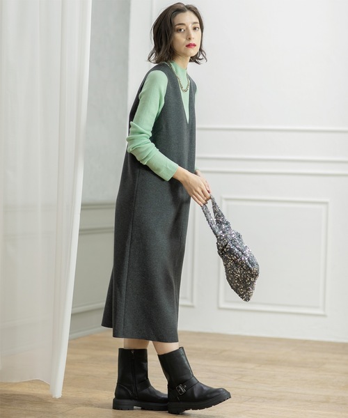OPAQUE.CLIP(オペークドットクリップ)の「ウールライクメルトン ジャンパードレス【洗濯機洗い可】(ワンピース・レディース・グレー/チャコールグレー/ベージュ・36/38/40/42)」の13枚目の写真