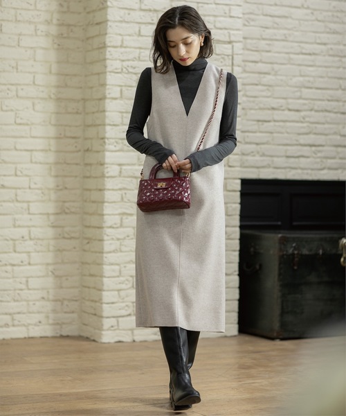 OPAQUE.CLIP(オペークドットクリップ)の「ウールライクメルトン ジャンパードレス【洗濯機洗い可】(ワンピース・レディース・グレー/チャコールグレー/ベージュ・36/38/40/42)」の18枚目の写真