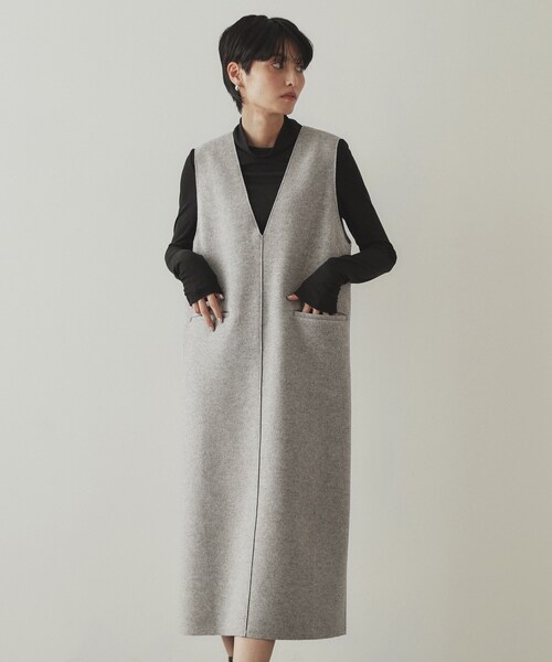 OPAQUE.CLIP(オペークドットクリップ)の「ウールライクメルトン ジャンパードレス【洗濯機洗い可】(ワンピース・レディース・グレー/チャコールグレー/ベージュ・36/38/40/42)」の22枚目の写真
