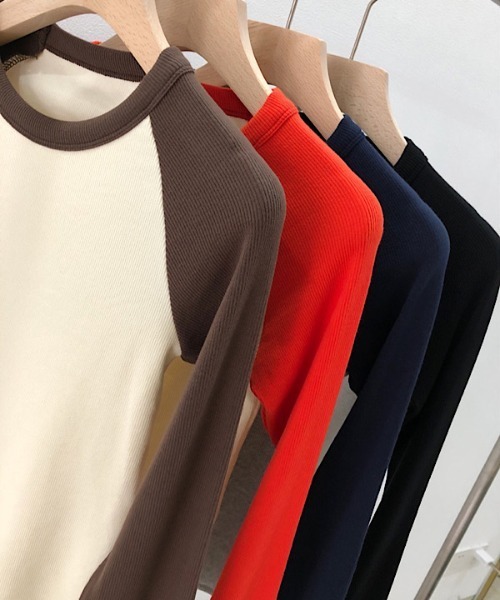 H.TOKYO(エイチトウキョウ)の「ラグラン/スリムロングTシャツ(Tシャツ/カットソー・レディース・ブルー/ブラック/ブラック×グレー/ブラウン・X-LARGE/LARGE/MEDIUM)」の4枚目の写真