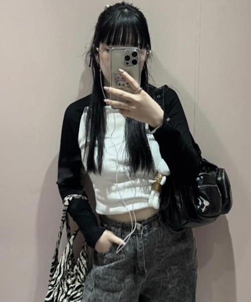 H.TOKYO(エイチトウキョウ)の「ラグラン/スリムロングTシャツ(Tシャツ/カットソー・レディース・ブルー/ブラック/ブラック×グレー/ブラウン・X-LARGE/LARGE/MEDIUM)」の7枚目の写真