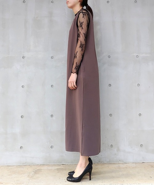 Q（キュー）の「カットジョーゼットキーネックワンピース（ワンピース・レディース・ブラック/ブラウン・MEDIUM）」の4枚目の写真