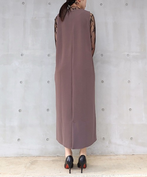 Q（キュー）の「カットジョーゼットキーネックワンピース（ワンピース・レディース・ブラック/ブラウン・MEDIUM）」の5枚目の写真