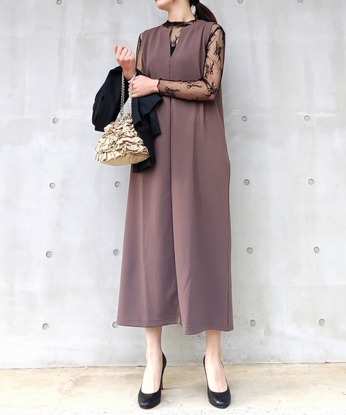 Q（キュー）の「カットジョーゼットキーネックワンピース（ワンピース・レディース・ブラック/ブラウン・MEDIUM）」の19枚目の写真