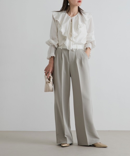 bohmal(ボマール)の「配色ベルトスラックスワイドパンツ【セットアップ対応】(スラックス・レディース・ブラック/グレイッシュベージュ・SMALL/MEDIUM/LARGE/MT)」の20枚目の写真