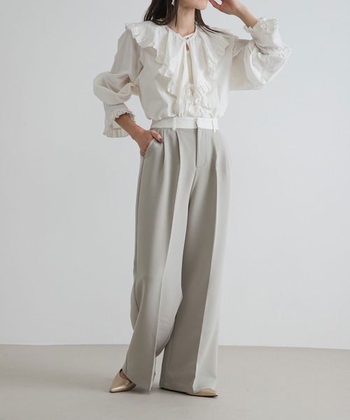 bohmal(ボマール)の「配色ベルトスラックスワイドパンツ【セットアップ対応】(スラックス・レディース・ブラック/グレイッシュベージュ・SMALL/MEDIUM/LARGE/MT)」の18枚目の写真