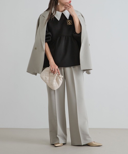 bohmal(ボマール)の「配色ベルトスラックスワイドパンツ【セットアップ対応】(スラックス・レディース・ブラック/グレイッシュベージュ・SMALL/MEDIUM/LARGE/MT)」の15枚目の写真