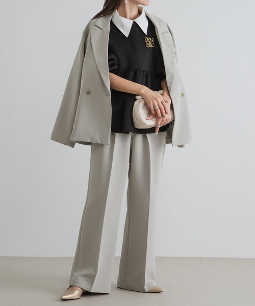 bohmal(ボマール)の「配色ベルトスラックスワイドパンツ【セットアップ対応】(スラックス・レディース・ブラック/グレイッシュベージュ・SMALL/MEDIUM/LARGE/MT)」の14枚目の写真