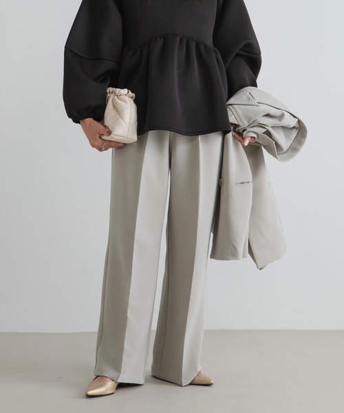 bohmal(ボマール)の「配色ベルトスラックスワイドパンツ【セットアップ対応】(スラックス・レディース・ブラック/グレイッシュベージュ・SMALL/MEDIUM/LARGE/MT)」の12枚目の写真