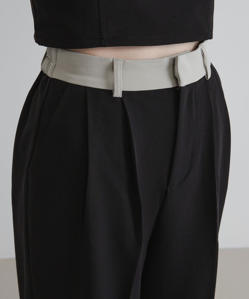 bohmal(ボマール)の「配色ベルトスラックスワイドパンツ【セットアップ対応】(スラックス・レディース・ブラック/グレイッシュベージュ・SMALL/MEDIUM/LARGE/MT)」の8枚目の写真