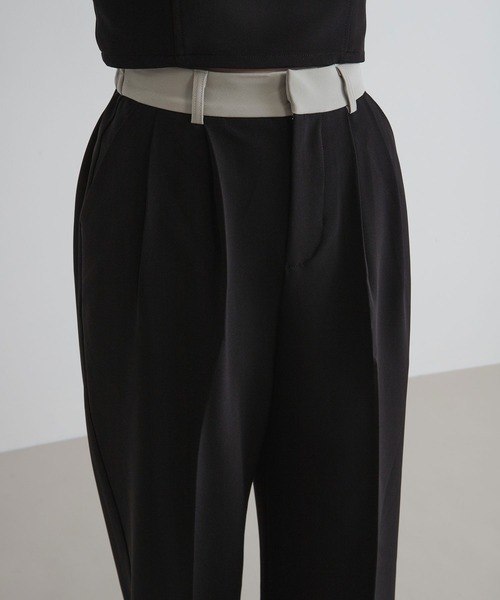 bohmal(ボマール)の「配色ベルトスラックスワイドパンツ【セットアップ対応】(スラックス・レディース・ブラック/グレイッシュベージュ・SMALL/MEDIUM/LARGE/MT)」の7枚目の写真