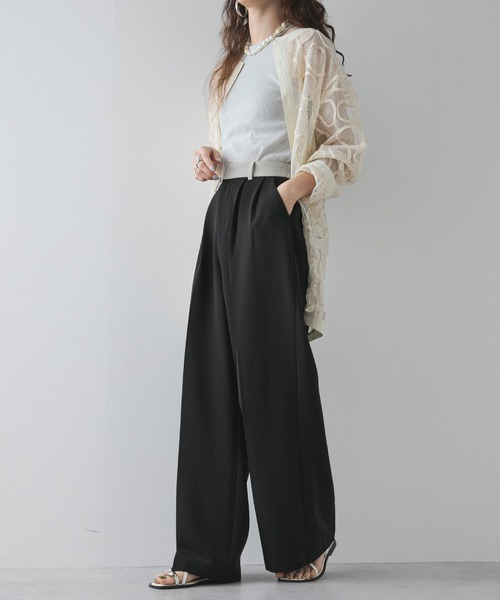 配色ベルトスラックスワイドパンツ【セットアップ対応