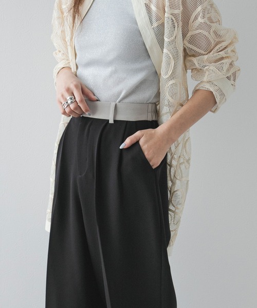 配色ベルトスラックスワイドパンツ【セットアップ対応】（スラックス