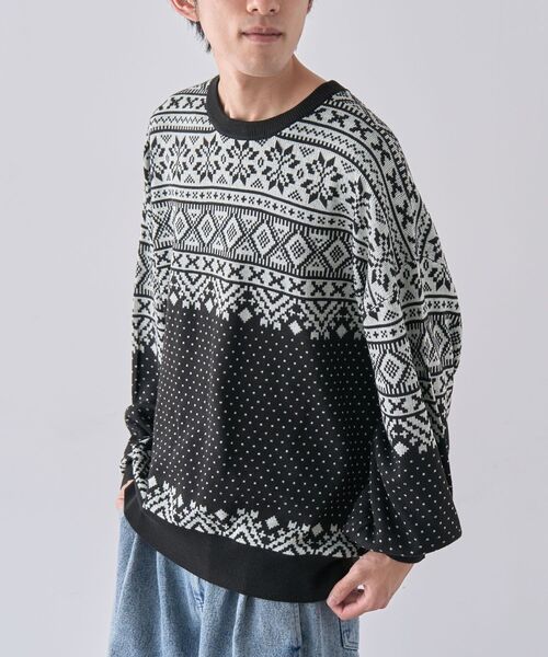 CRAFT STANDARD BOUTIQUE(クラフトスタンダードブティック)の「【ユニセックス】ジャカードニットプルオーバー(ニット/セーター・レディース・グリーン/ブラック/ネイビー・XL/L/M)」の1枚目の写真