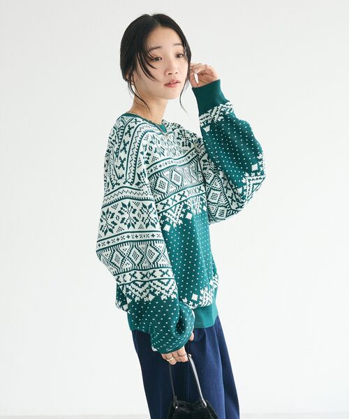 CRAFT STANDARD BOUTIQUE(クラフトスタンダードブティック)の「【ユニセックス】ジャカードニットプルオーバー(ニット/セーター・レディース・グリーン/ブラック/ネイビー・XL/L/M)」の6枚目の写真