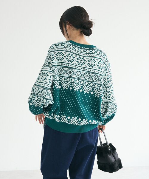 CRAFT STANDARD BOUTIQUE(クラフトスタンダードブティック)の「【ユニセックス】ジャカードニットプルオーバー(ニット/セーター・レディース・グリーン/ブラック/ネイビー・XL/L/M)」の8枚目の写真