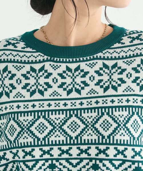 CRAFT STANDARD BOUTIQUE(クラフトスタンダードブティック)の「【ユニセックス】ジャカードニットプルオーバー(ニット/セーター・レディース・グリーン/ブラック/ネイビー・XL/L/M)」の15枚目の写真