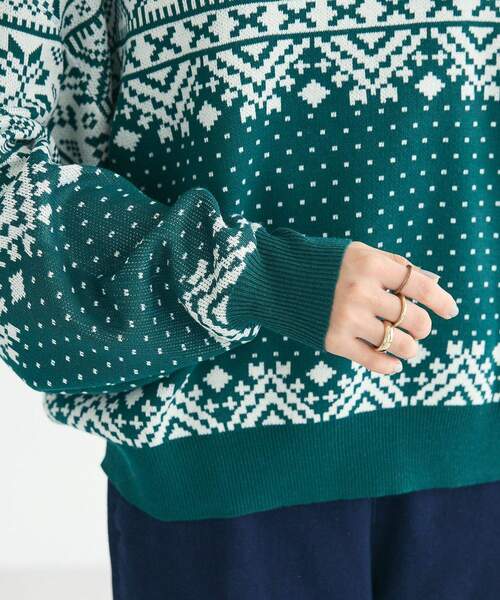 CRAFT STANDARD BOUTIQUE(クラフトスタンダードブティック)の「【ユニセックス】ジャカードニットプルオーバー(ニット/セーター・レディース・グリーン/ブラック/ネイビー・XL/L/M)」の16枚目の写真