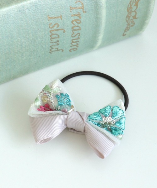 カラーインド刺繍リボンポニー（ヘアゴム）｜Three Four Time（スリー