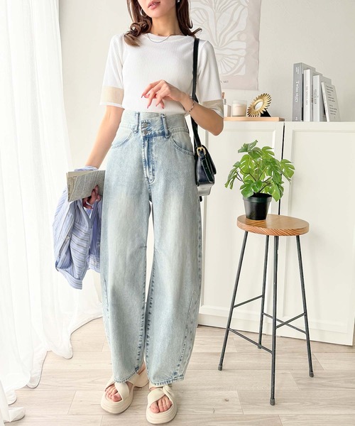 classicalelf(クラシカルエルフ)の「大人フェミニンな透け感。袖口シアーハーフスリーブリブニットトップス(Tシャツ/カットソー・レディース・イエロー/チャコール/オフホワイト/ブラウン/グレイッシュベージュ/ブラック・LARGE/X-LARGE/SMALL/MEDIUM)」の17枚目の写真