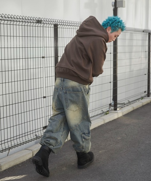 SHORT ROUND（ショートラウンド）の「SHORT ROUND/ダメージアップリケレイヤードZIPパーカー（パーカー・メンズ・スミクロ/ブラウン・LARGE/MEDIUM）」の5枚目の写真